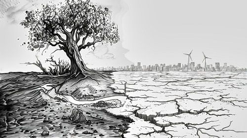 Arbre solitaire dans un paysage désolé