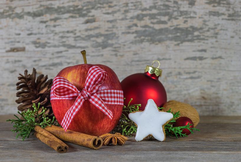 Christmas holiday season still life with food, red apple by Alex Winter
