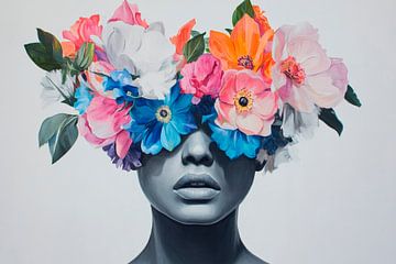 Bloemenkrans op beeld gezicht van Poster Art Shop