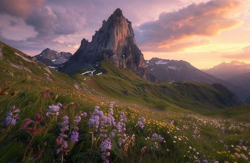 Wildblumenwiesen vor Alpenkulisse von fernlichtsicht