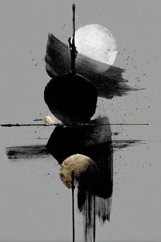 Abstract Schilderij - Zwart Goud Mysterieus Dynamisch