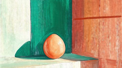 Oranje ei op een groen oppervlak