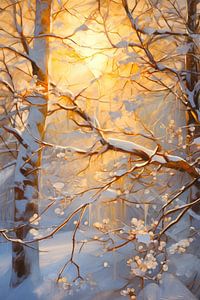 Goldenes Sonnenlicht im Winterwald