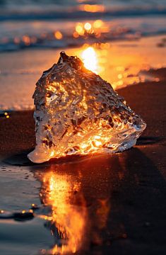 Een hemel van vuur boven een ijzige zee van fernlichtsicht