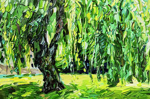 Boslandschap met treurwilg