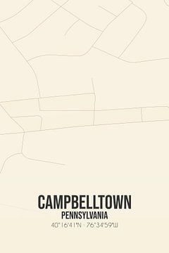 Vintage landkaart van Campbelltown (Pennsylvania), USA. van Rezona