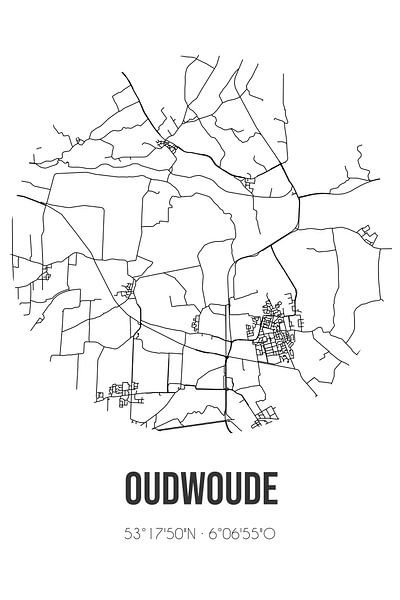 Oudwoude (Fryslan) | Karte | Schwarz und weiß von Ortsdrucke