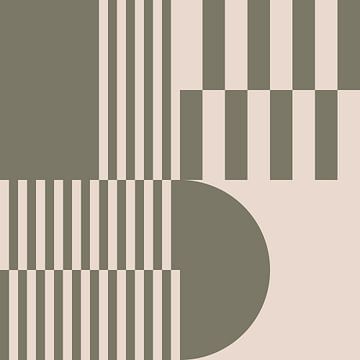 Moderne abstracte geometrische kunst in olijfgroen en gebroken wit nr. 5 van Dina Dankers