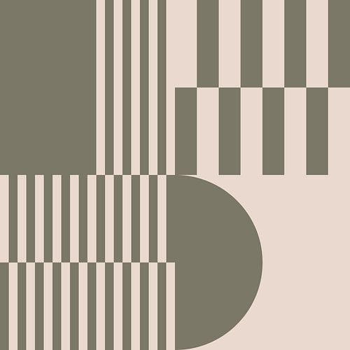 Moderne abstracte geometrische kunst in olijfgroen en gebroken wit nr. 5