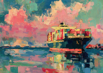 Colourful container ship in the sunlight