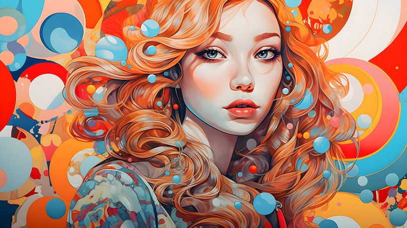 Femme, profil, visage parfait, géométrie, couleurs vives par Jan Bechtum