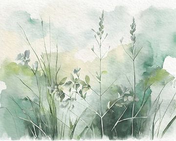 Moderne botanische Malerei: Blühendes Gras von Studio Pieternel