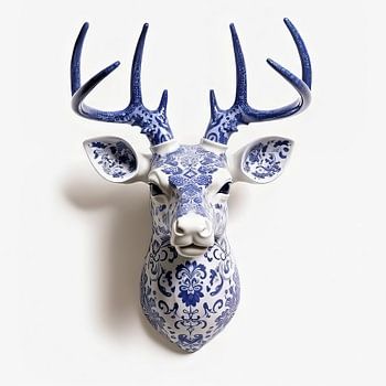 Stag in delft blue - hunting trophy - azulejo