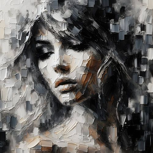 Portret zwart wit bruin olieverf