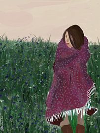Femme enveloppée dans un champ de fleurs sauvages sur Osheensgallery