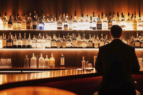 Gast achter de bar met sterke drank