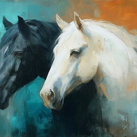 Porträt eines schwarzen und weißen Pferdes von Lauren Wilde