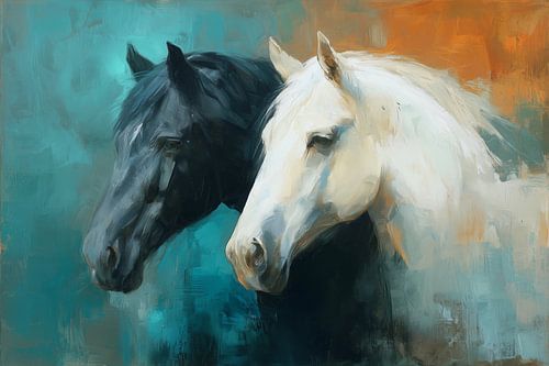 Portret van een Zwart en Wit Paard