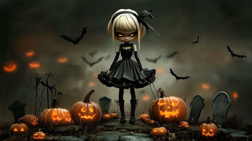 Cute Gothic Halloween Girl by Jan Bechtum