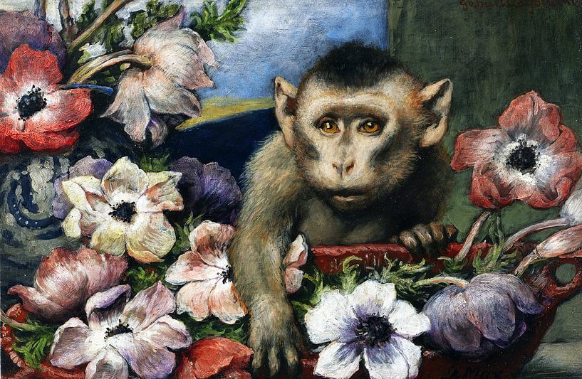 Birthday flowers (monkey with anemones), GABRIEL CORNELIUS VON MAX, 1890 by Atelier Liesjes