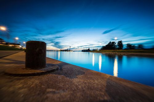 Nightfall over the harbor of Harderwijk in the Netherlands