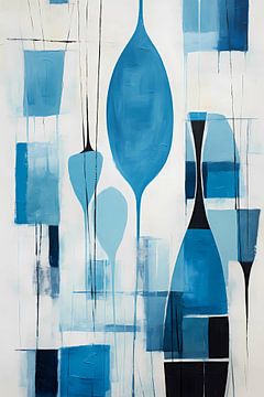 Art abstrait moderne bleu blanc sur haroulita