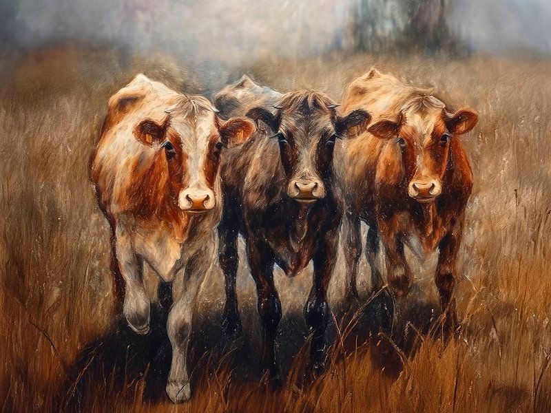 3 cow calves in the meadow by Marjolein Deelen