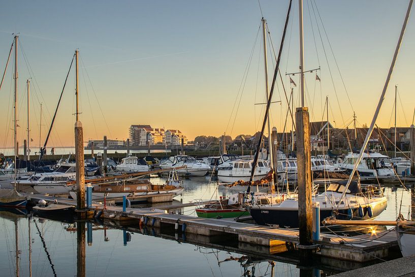 Yerseke, marina and village, with setting sun by Ingrid Bergmann  Fotografie