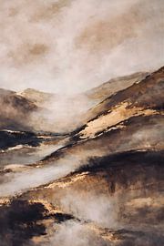Paysage montagneux abstrait dans des tons dorés, bruns et beiges