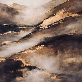 Abstrakte Berglandschaft in Gold, Braun und Beige von Colors of Spring