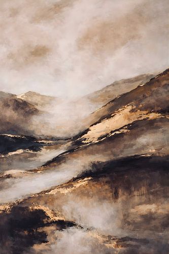 Abstract berglandschap in goud bruin beige