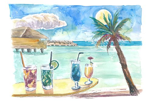 Tropical sea with Pacific cocktails at Marquesas Archiepelago