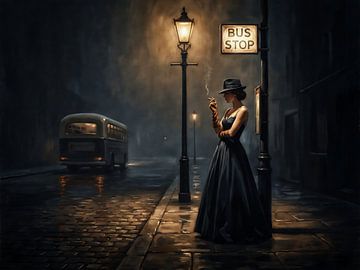 Mistige nacht bij de bushalte van Jan Keteleer