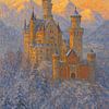 Schloss Neuschwanstein im Winter bei Sonnenuntergang – Märchenhafte Festung Impressionistische Kunst von Travel Shop