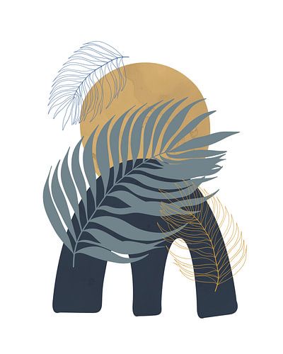 Minimalistisch landschap met drie palmbladeren