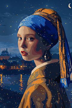 Het meisje met de parel - Pixel Art van Felix Brönnimann