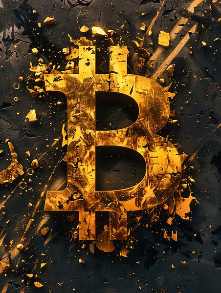 Poster Bitcoin doré de style street art par Frank Daske | Foto & Design