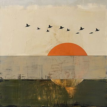 Vogels in de zonsondergang - Abstract landschap van Poster Art Shop