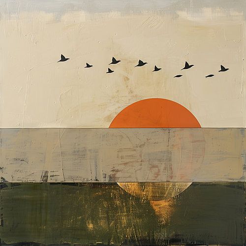 Vogels in de zonsondergang - Abstract landschap
