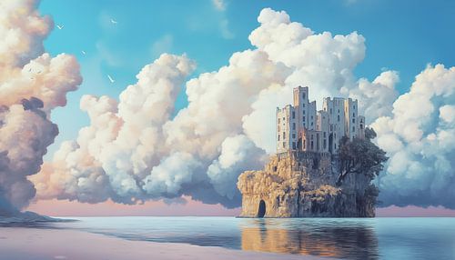 Kasteel op water panorama surrealistisch surrealisme