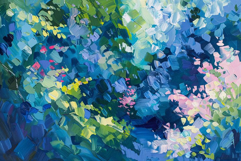 Abstracte kleurrijke bloemenveld schilderij in olie van Art & Soul Creations