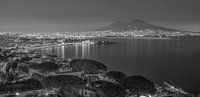Naples - Golfe de Naples la nuit - Noir et blanc