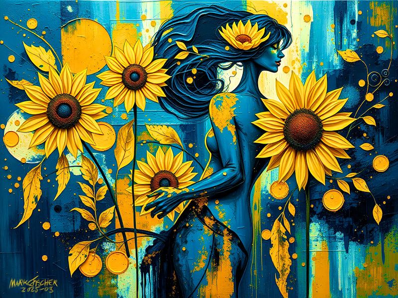 Etherische fluisteringen: abstracte vormen en zonnebloemen van The Art of Mark Fischer