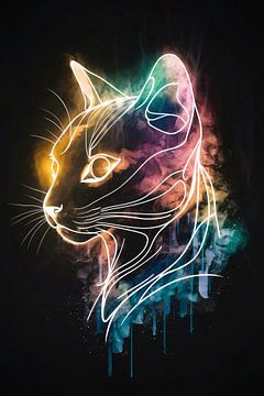 Minimalist colourful cat in Art Nouveau style by De Muurdecoratie