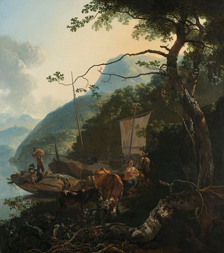Boatmen Moored on the Shore of an Italian Lake, Adam Pijnacker