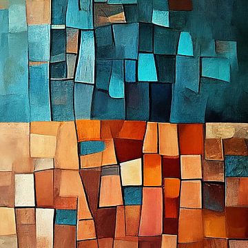 Blue-brown Reflections in aqua, blue and brown by Color Square