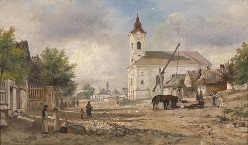 Ein Kirchvorplatz mit Brunnen, Elias Pieter van Bommel.
