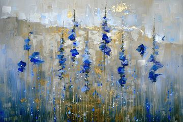 Landschap met bloemen in blauw en goud van Japandi Art Studio