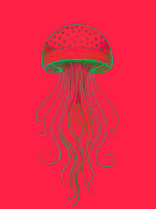 Abstrakte Illustration einer Meeresqualle in dunklem Korallenrosa