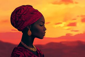 Afrikanische Frau bei Sonnenuntergang